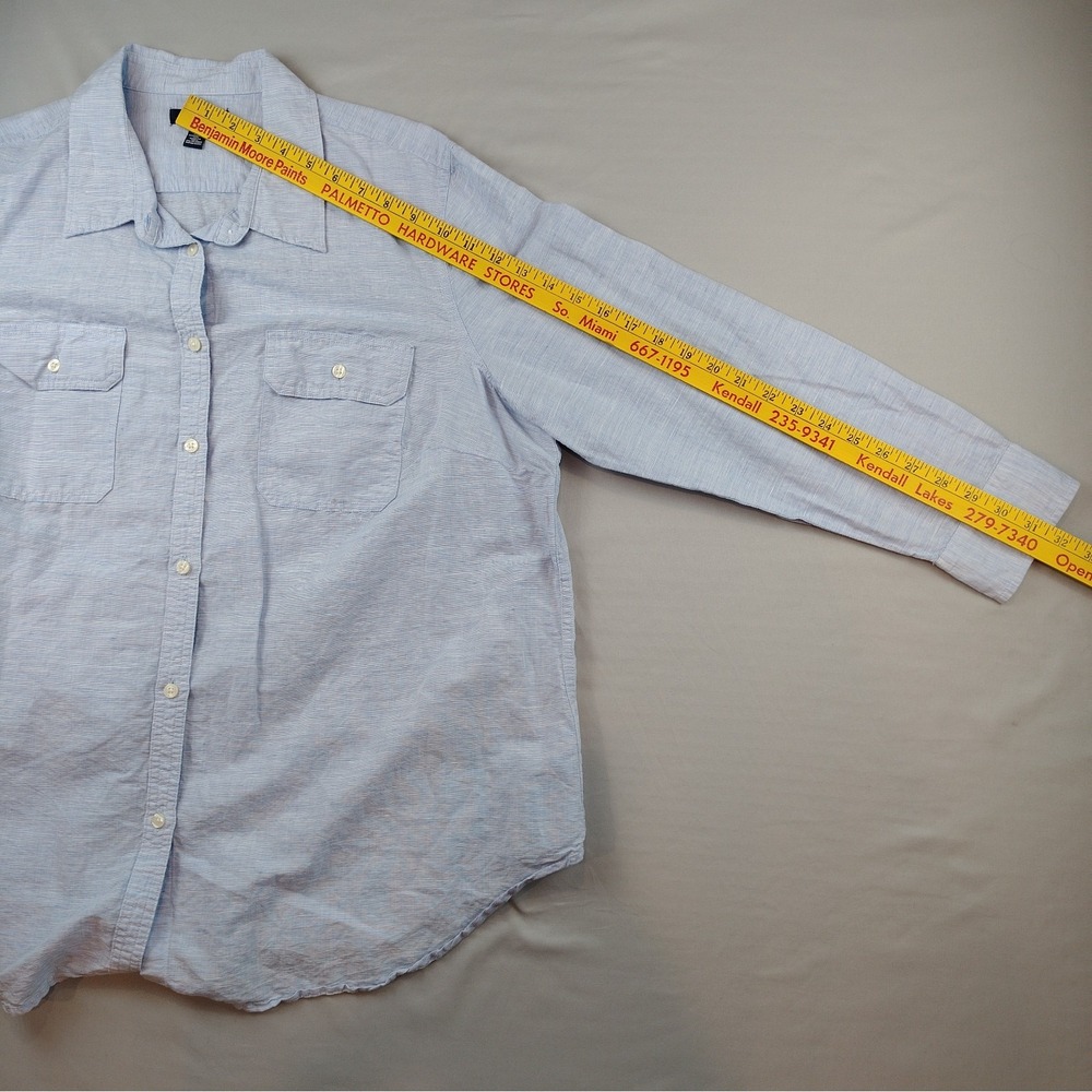 Chaps Womens 1X/XL Linen Cotton Button Down Shirt Light Blue Long Sleeve - Picture 12 of 16